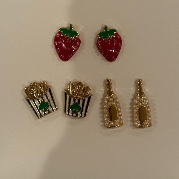 Kate Spade x Target Earring Trio - Strawberry, Champagne, & French Fry Studs NWT - Picture 2 of 3
